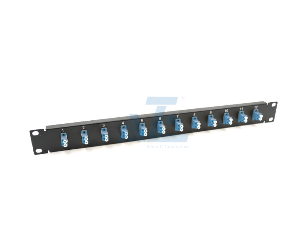 19" 1U Fiber Optics Panel with 12 Ports Duplex LC Adapters - OS2 Singlemode