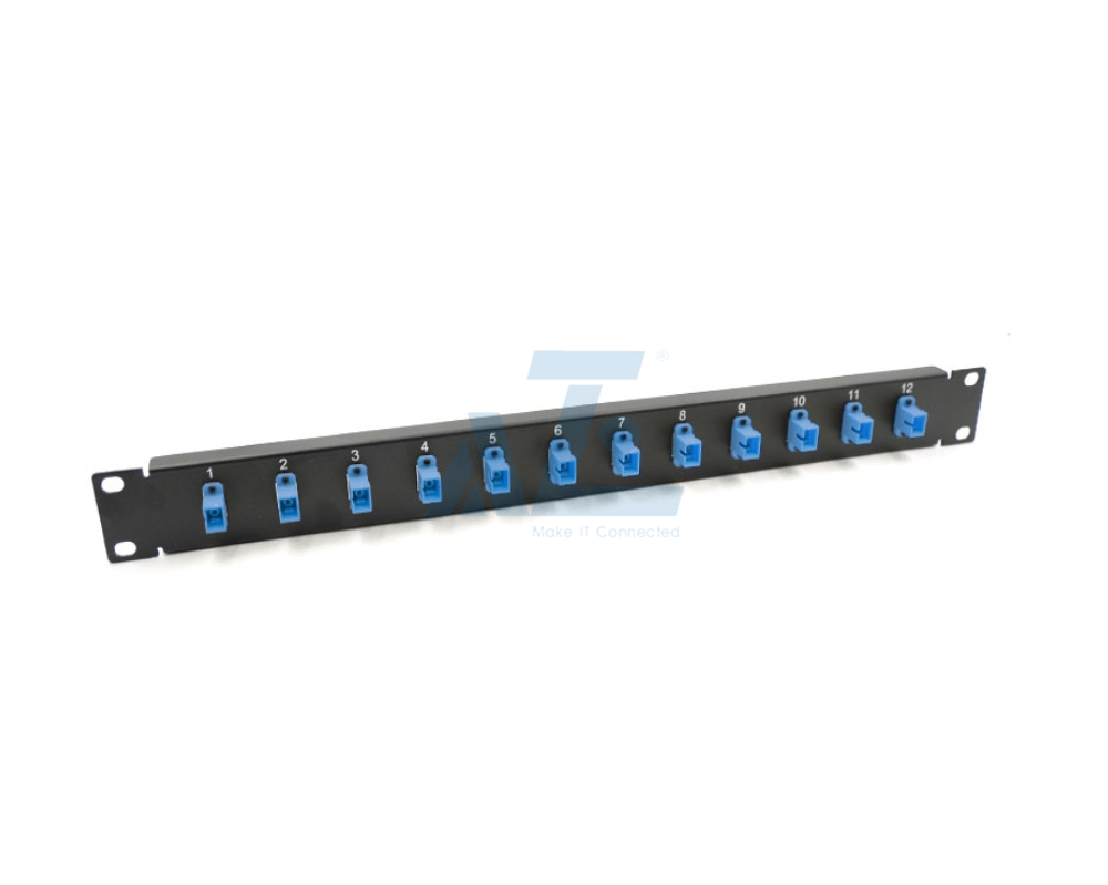 19" 1U Fiber Optics Panel with 12 Ports Simplex SC Adapters - OS2 Singlemode
