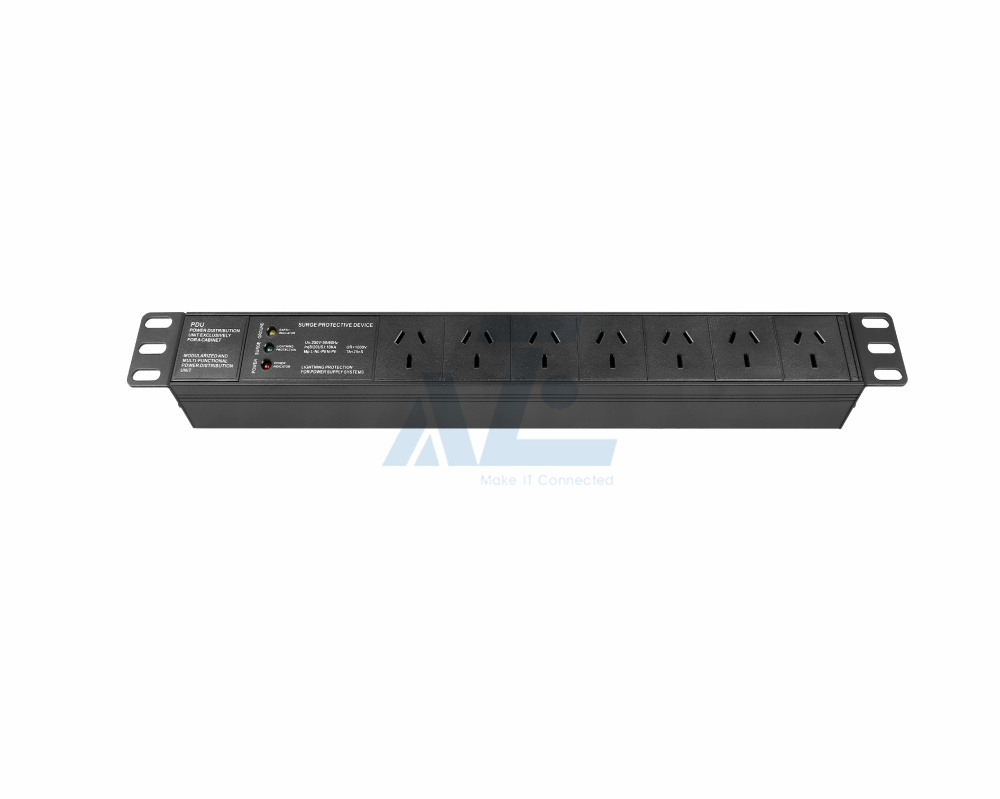 1RU 7 Way Australia Outlet Horizontal PDU Rack Mount Power Rail 10A