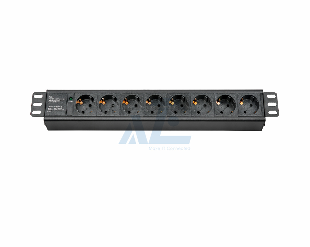Germany EU 8 Outlet 1U rack mount PDU Power Strip 16A/250V